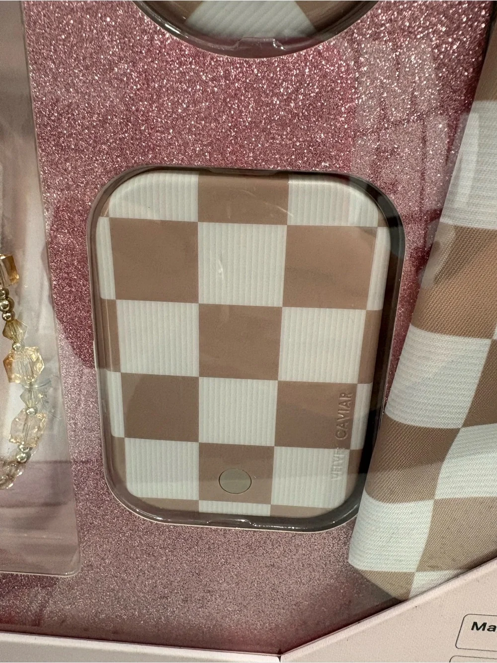NEW IN BOX- Velvet Caviar Beige Check Phone Accessories Set